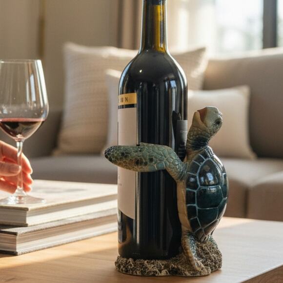 Sea Turtle Wine Bottle Holder Ceramic Heavy Unique - Picture 2 of 14